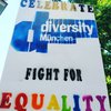 CSD-Banner von diversity München: CELEBRATE DIVERSITY FIGHT FOR EQUALITY